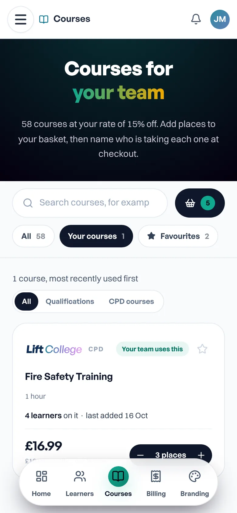 Course shop on a phone
