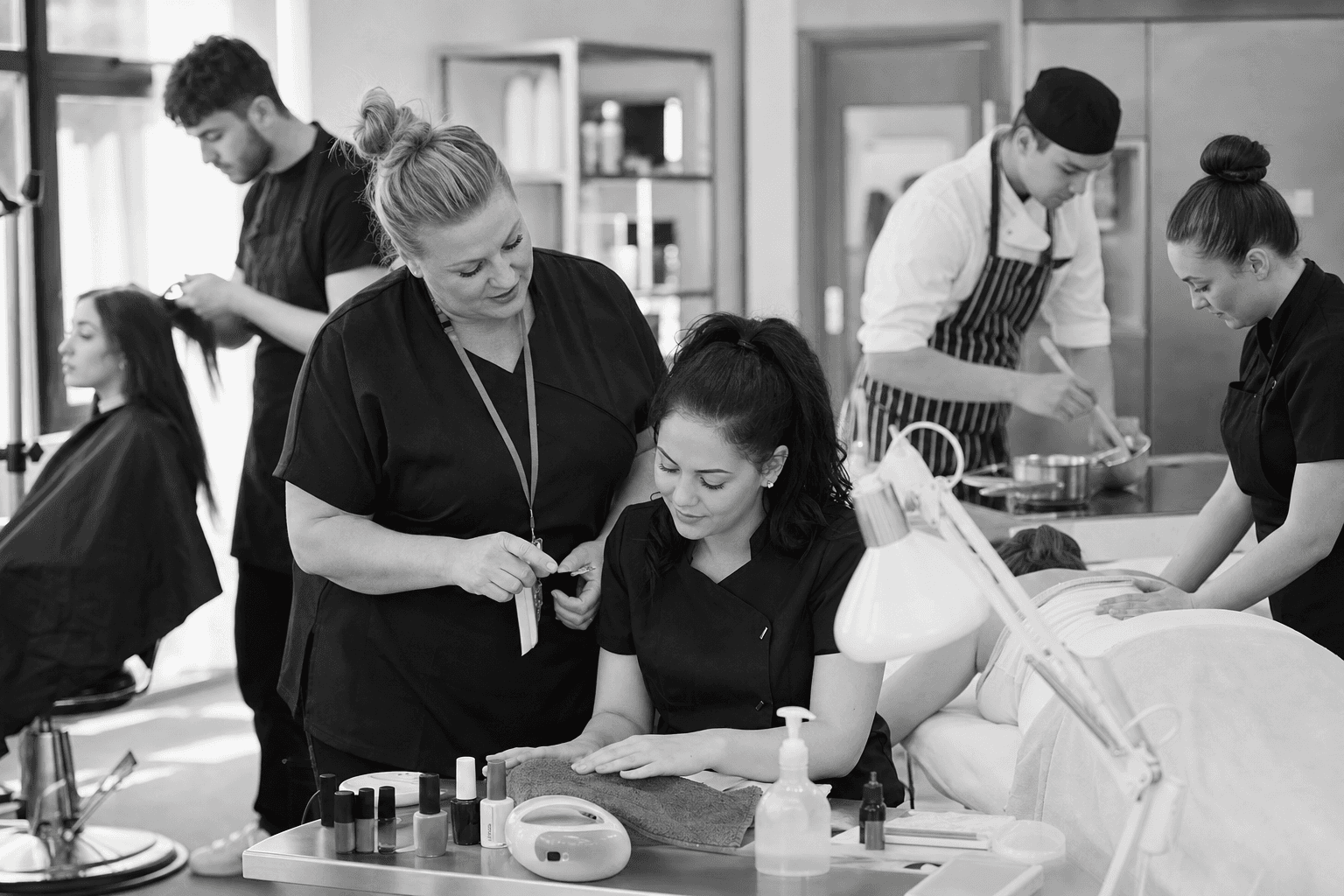 Vocational learner practising a hands-on workplace skill with a tutor